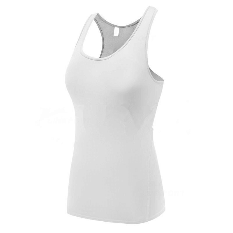 Women's quick dry sleeveless running top, white, polyester-spandex blend designed for cycling, tennis, and dance, SF0038.